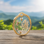 Pink|Cream Dried Natural Flower Resin Charm - 20×21mm 18K Gold Plated - Image 2