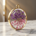 Purple Dried Natural Flower Resin Charm - 20×23mm 18K Gold Plated - Image 2