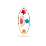 Multicolor Dried Natural Flowers Resin Charm - 20×44mm 18K Gold Plated