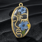 Blue Dried Natural Flower Resin Charm -  21×38mm 18K Gold Plated - Image 2