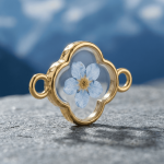 Blue Dried Natural Flower Resin Connector - 16×23mm 18K Gold Plated - Image 2