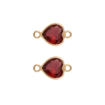 Red Heart Crystal Connector - 9×15mm 18K Gold Plated