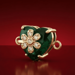 Flower Green Heart Crystal with CZ Stones Connector - 12×18mm 18K Gold Plated - Image 2