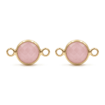 Pastel Pink Circle Crystal Connector - 9×15mm 18K Gold Plated