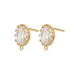 White Oval Crystal Earring Stud Connector - 7×10mm 18K Gold Plated