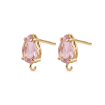 Pink Teardrop Crystal Earring Stud Connector - 8×15mm 18K Gold Plated