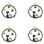 Blue Star Gazer Cat Enamel Charm - 24×24mm 18K Gold Plated