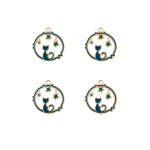 Blue Star Gazer Cat Enamel Charm - 24×24mm 18K Gold Plated