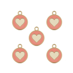 Peach|Cream Sweet Heart Enamel Charm - 16×19mm Gold Plated