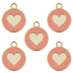 Peach|Cream Sweet Heart Enamel Charm - 16×19mm Gold Plated