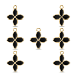 Black Monogram Flower Enamel Charm - 15×18mm Gold Plated
