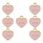Pink Love Heart Enamel Charm - 11×12mm Gold Plated