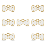 White Dotty Bow Enamel Charm - 7×12mm Gold Plated