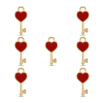 Red Love Key Enamel Charm - 7×16mm Gold Plated