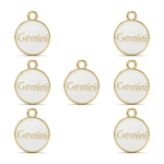 White Gemini  Zodiac Sign Enamel Charm - 12×15mm Gold Plated