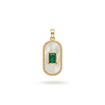 Green Crystal White Enamel Pendant - 11×27mm 18K Gold Plated