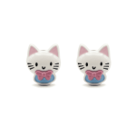 White Pink Kitty Enamel Jewelry Beads - 13×15mm