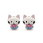 White Pink Kitty Enamel Jewelry Beads - 13×15mm - Image 2
