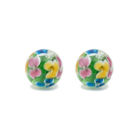 Green Floral Round Enamel Glass Bead - 11×12mm